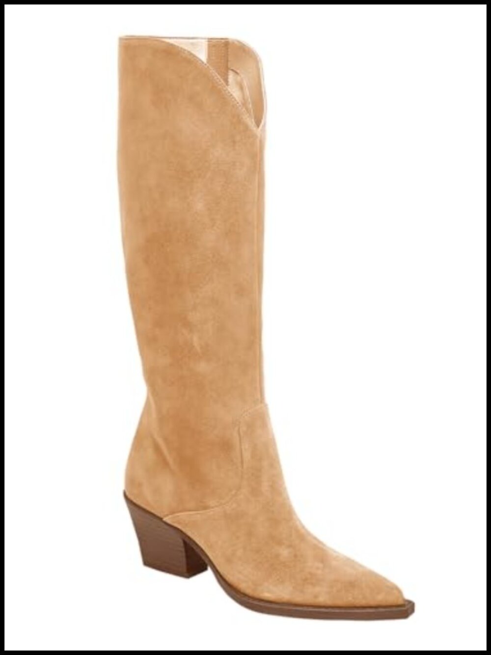 Coutgo Suede Knee High Cowboy Boots Chunky Heel Pointed Toe Western